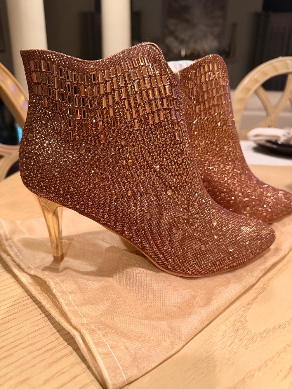 Lady Couture Rose Gold Rhinestone Pointed Toe Ankle Boots Size10